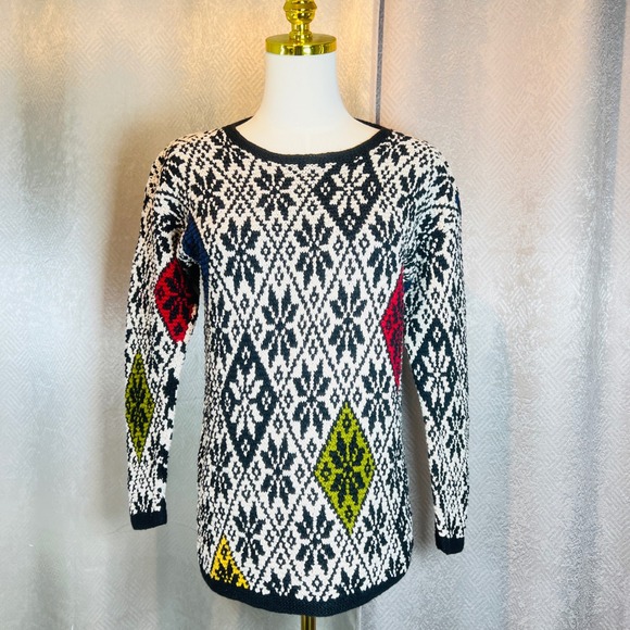 Jones New York Sport Petite Hand Knit Sweater Colorful Diamond Pattern Small - Picture 1 of 10